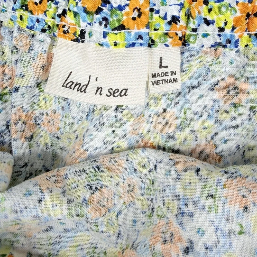 Land 'N Sea Women's SZ-L Orange Floral 55%Linen & Rayon Blend midi length skir‎